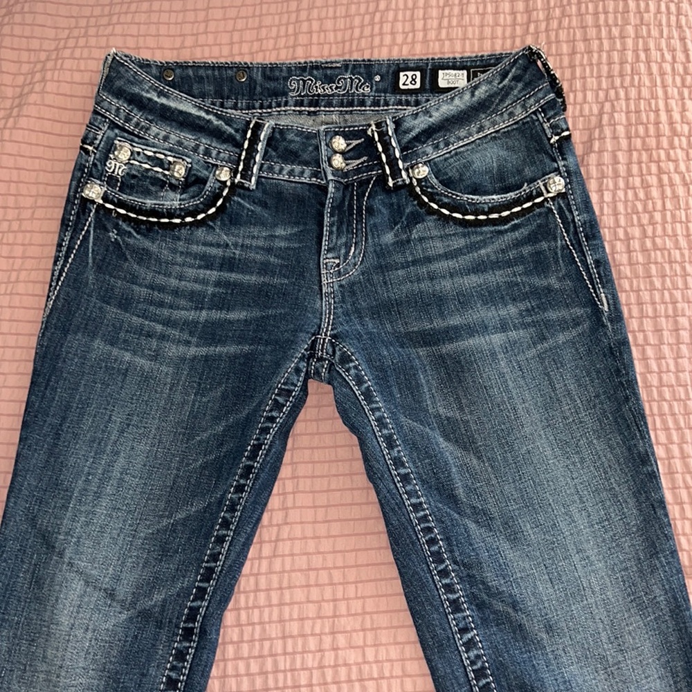 Blue miss me jeans with wing pocket design